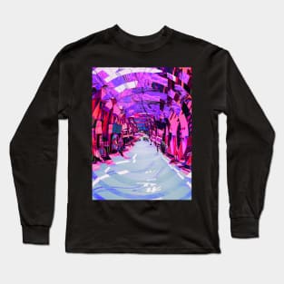 Nagawa, Japan Street Warped Glitch Art Long Sleeve T-Shirt